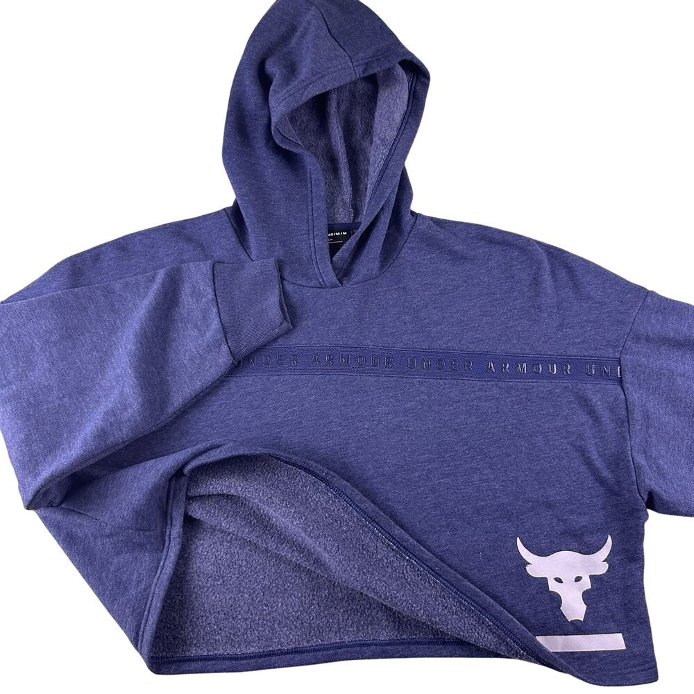 Under Armour Project Rock Crop‎ Hoodie Womens M Brahma Bull Navy Blue Pullover